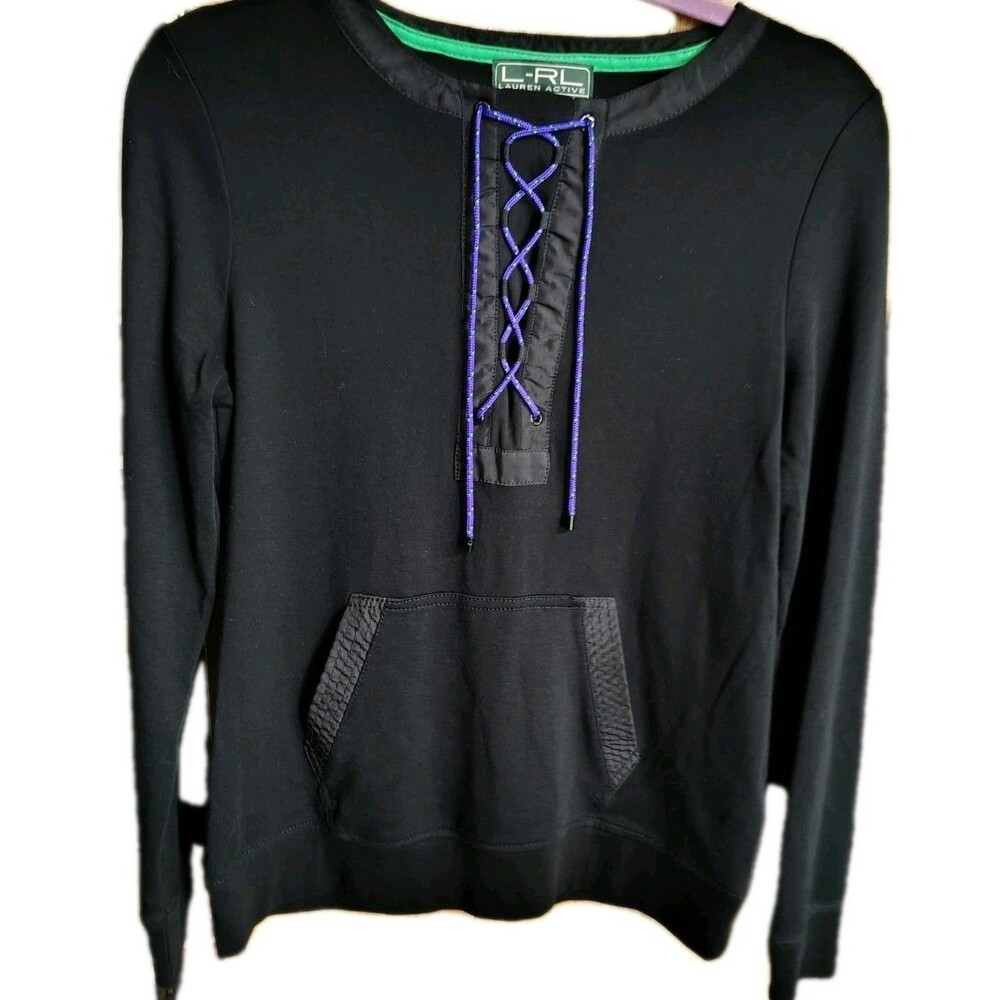 L-RL Lauren Active RL Bouse Size S Pockets Lace Up Long Sleeve - Picture 2 of 9